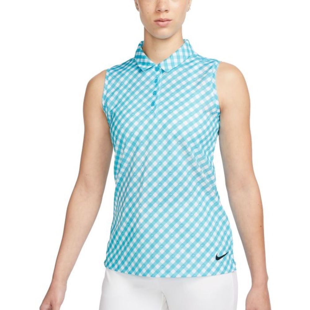 Nike Dry-Fit Victory Golf Checker Printed Women’s Blue Polo Top Size Large NWT